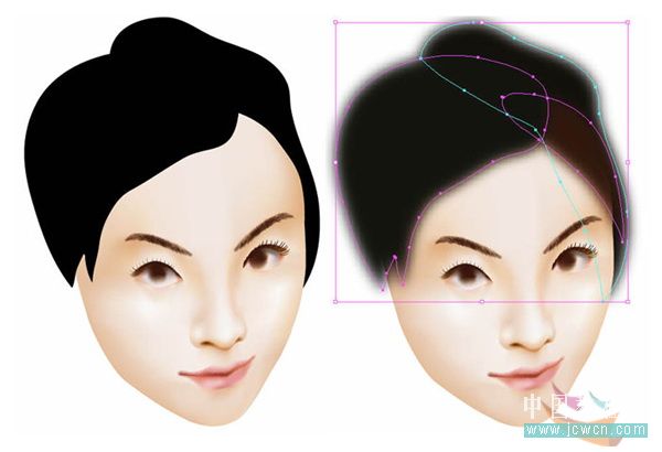Illustrator鼠绘教程：运用渐变网格绘制人物和头发的过程