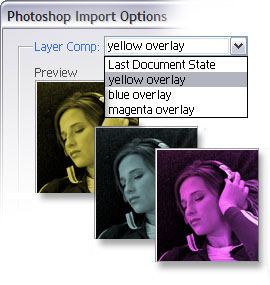 Adobe Photoshop® layer comp support