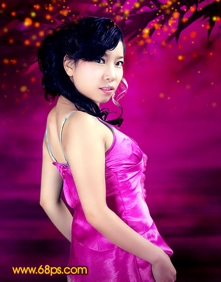 Photoshop打造一幅紫色的古典美女图