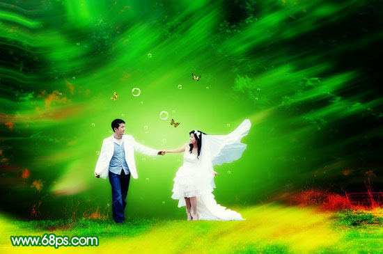 Photoshop打造梦幻的绿色艺术婚片