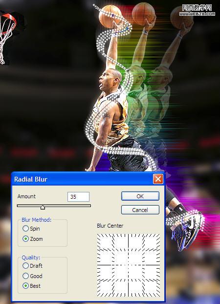 PS滤镜制作炫彩光芒的篮球海报