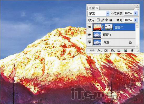 Photoshop把雪山变为火焰山的效果