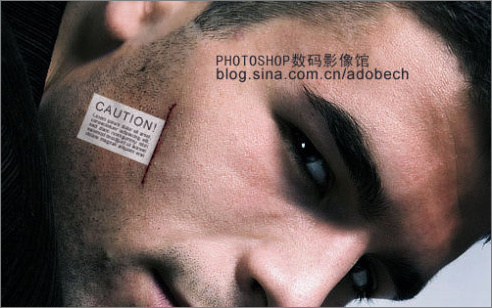 Photoshop制作人物面部伤口缝合的标签