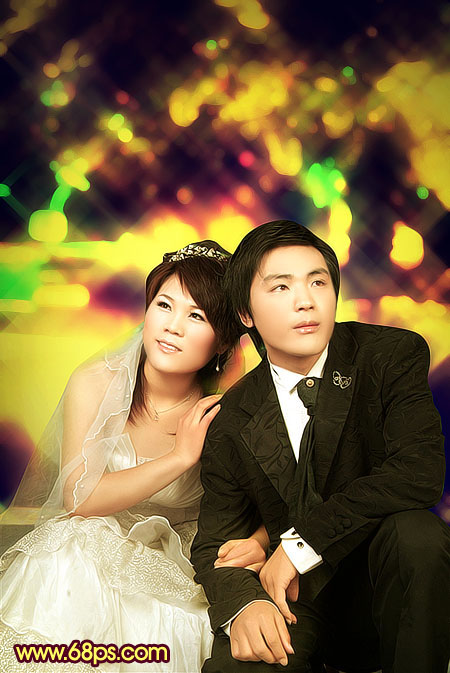 Photoshop打造华丽的金色婚片